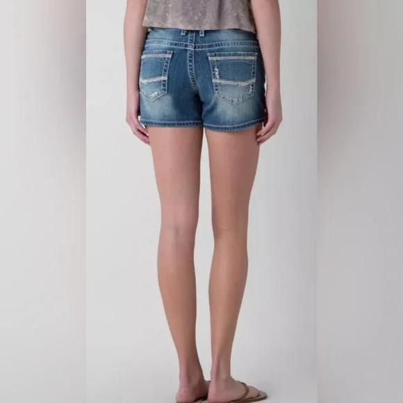Women’s BKE Buckle Blue Jean Denim Culture Short Stretch Shorts Lemmon EUC 33 - Picture 4 of 16